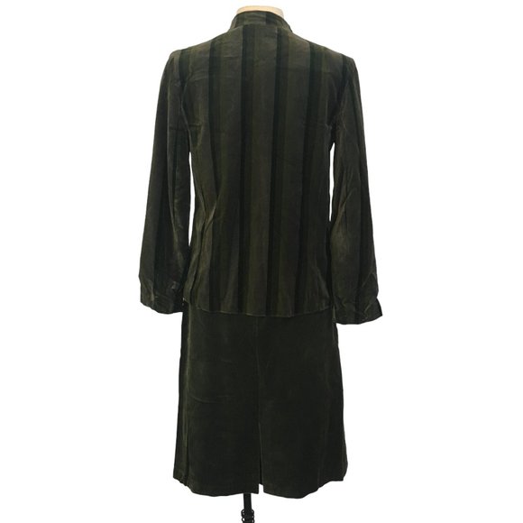 Tan Jay Green Velvet Skirt Suit, Jacket Blazer, Open Front,‎ sz 12, 28 waist - Picture 6 of 14